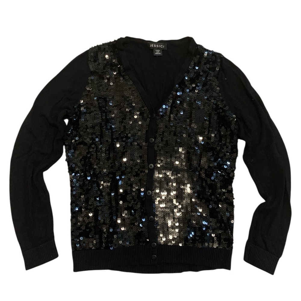 Jessica Petite Sequin Cardigan Black V-Neck S/P (6-8)